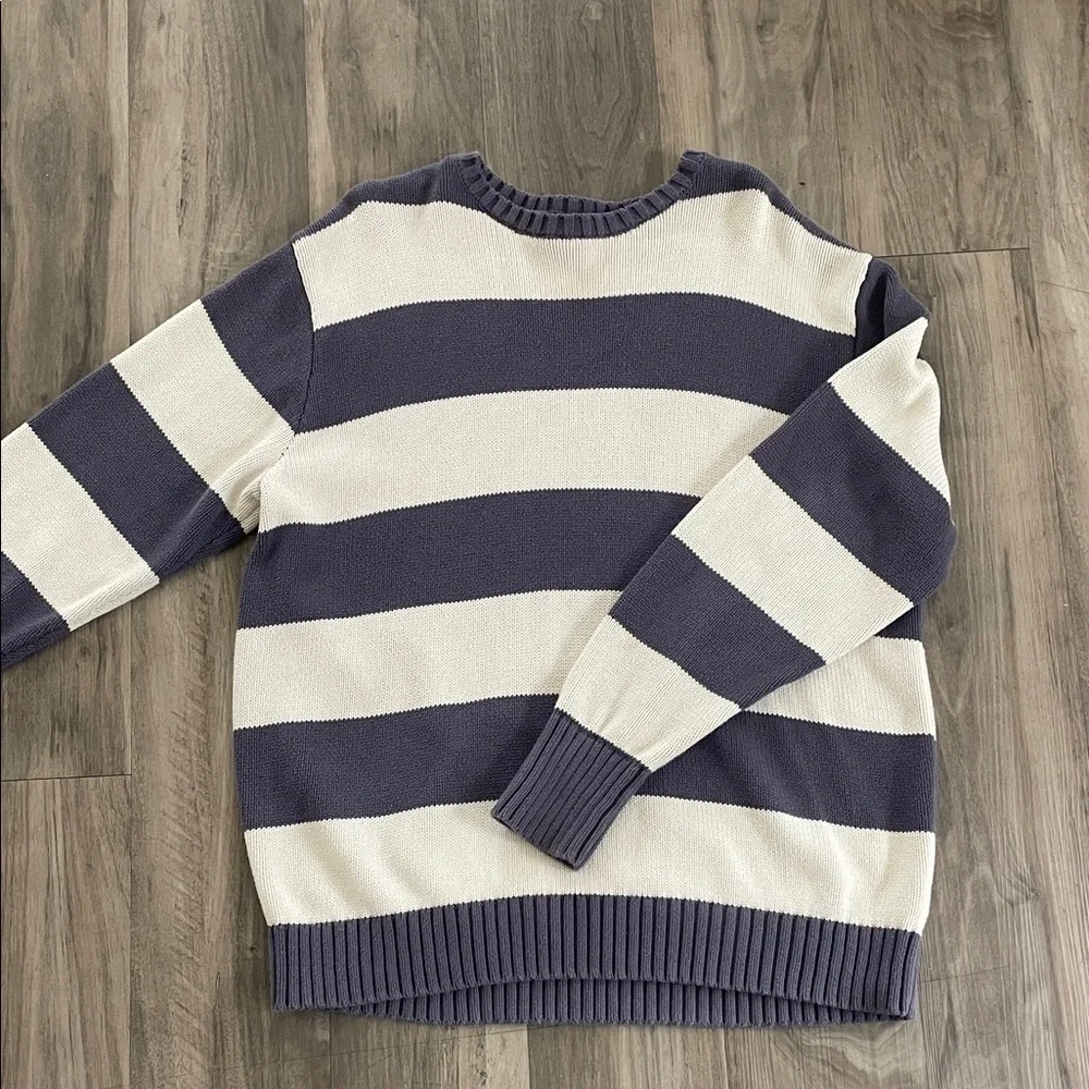 Brandy Melville Navy and Cream Striped Crewneck Sweater - Picture 1 of 2